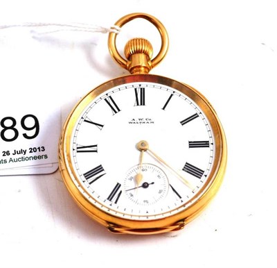 Lot 289 - An open faced pocket watch signed Waltham, case stamped '10c'