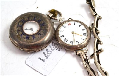 Lot 300 - A lady's silver half hunter fob watch and a lady's silver wristwatch