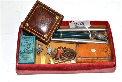 Lot 303 - Four miniature Beatrix Potter figures, pens, silver bookmarks, snuff box, etc