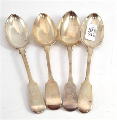 Lot 305 - Four Victorian silver tablespoons, two stamped with Edinburgh and two stamped London hallmarks (4)