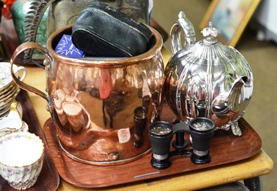 Lot 326 - Copper measure, melon-shaped teapot, Voigtlander camera and sundry