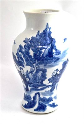 Lot 336 - A late 19th century Chinese blue and white baluster vase, decorated with figures and deer in a...