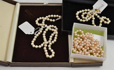 Lot 342 - Two strands of cultured pearls and some simulated pearls (3)