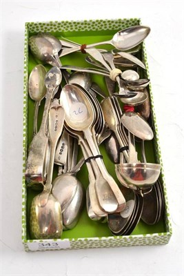 Lot 343 - A collection of assorted Georgian and later silver teaspoons and flatware, predominantly fiddle...