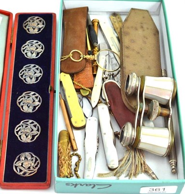 Lot 361 - A set of silver buttons, telescopic conductor's baton, various propelling pencils etc