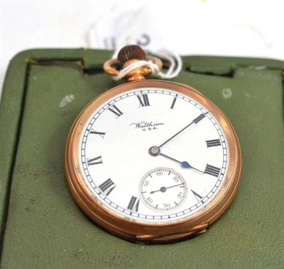 Lot 363 - Waltham gold watch in green leather case