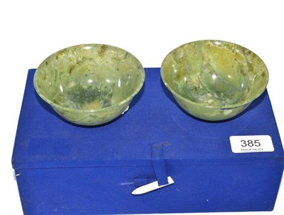 Lot 385 - Pair of jadeite bowls, boxed