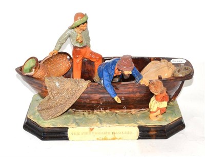 Lot 388 - A 19th century stoneware figure group by Wayte and Ridge, modelled as a boat with two fishermen and