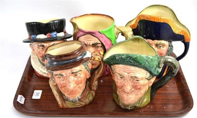 Lot 390 - Five large Royal Doulton character jugs Auld Mack, Lord Nelson D336, Touchstone, Beefeater and...