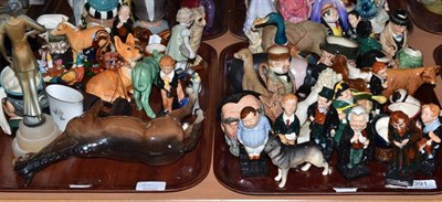 Lot 391 - Two trays of assorted Doulton and Beswick figures including Winston Churchill small jug, The...