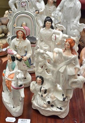 Lot 401 - Pair of Staffordshire Arbour groups, three Staffordshire figures and a Wesley Staffordshire...