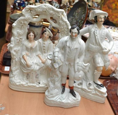 Lot 402 - Staffordshire Arbour group, Staffordshire figure Robert Burns and another (3)