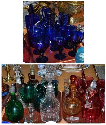 Lot 412 - Quantity of coloured glassware including cranberry glass, Bristol blue, green and amber