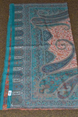 Lot 428 - Large Paisley type wool shawl shawl with teal coloured borders