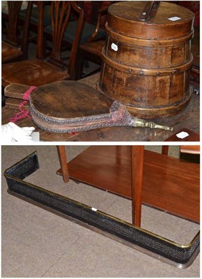 Lot 435 - Oak flour barrel, bellows and brass fire curb