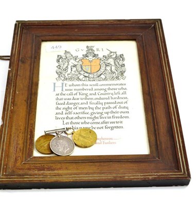 Lot 449 - A First World War pair of Memorial Scroll to 48270 Private Joseph Stephenson Northumberland...