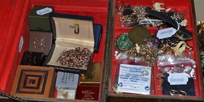 Lot 453 - Three pairs of earrings and four off (some marked '375', some hallmarked 9ct gold), and a box...