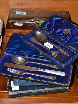 Lot 465 - A collection of silver and silver plated flatware including fish knives and forks, etc