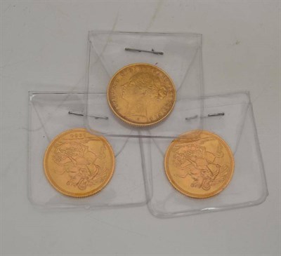 Lot 484 - Three gold sovereigns, 1964, 1964 and 1887