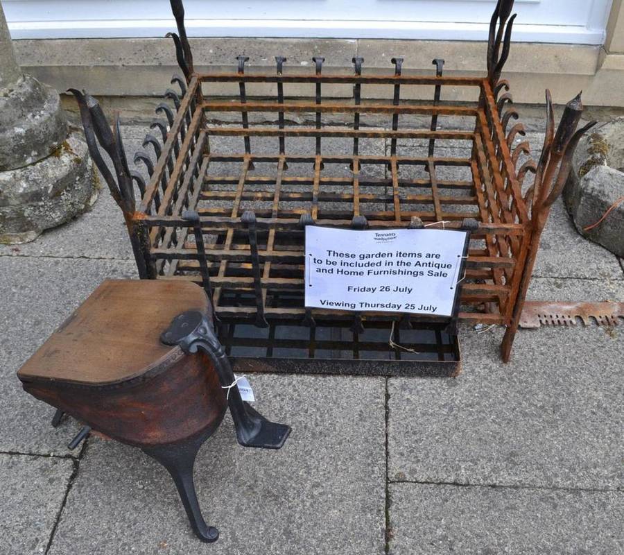 Lot 2204 - Large fire basket, fire bellows and large saw