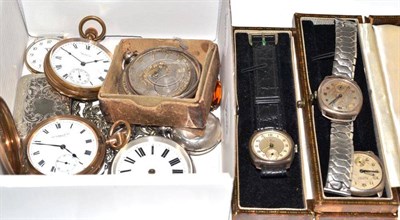 Lot 1 - Silver watch chains, full hunter, three open faced pocket watches etc