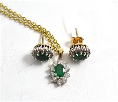 Lot 16 - A pair of emerald and diamond cluster stud earrings and an emerald and cubic zirconia cluster...