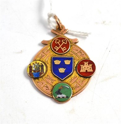 Lot 17 - A 9ct gold and enamel pendant, the back inscribed ";feir tuad muman yam o ceallaiz 1916";, the...