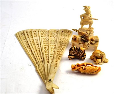 Lot 34 - Ivory fan and five figures