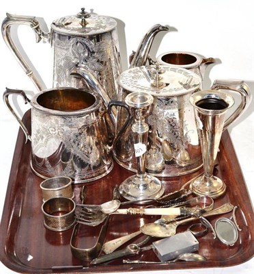 Lot 54 - Two silver bud vases, plated four piece tea service, silver and plated flatware