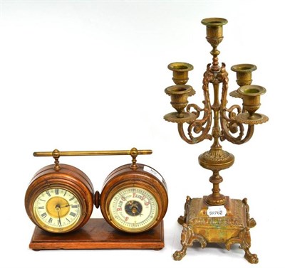 Lot 82 - French candlestick and clock/barometer