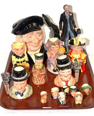 Lot 93 - Seven Royal Doulton miniature character jugs, D6680, D6676, D6678, D6687, D6681 etc and seven...