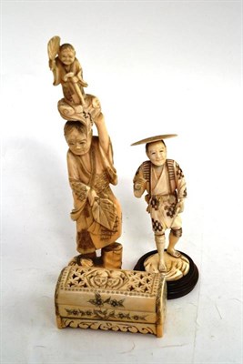 Lot 98 - Two Japanese ivory figures and box