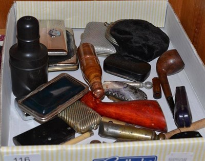 Lot 116 - A quantity of vesta cases, briar pip, 'leg' knitting sheath, cigarette cases etc