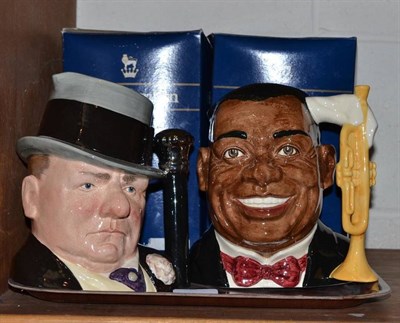 Lot 117 - Four Royal Doulton character jugs 'Scaramouche' D6814, 'Jimmy Durante; D6708, 'Louis Armstrong'...