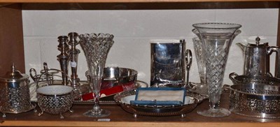 Lot 119 - A quantity of silver plated ware including a pair of Old Sheffield Plate candlesticks, hot dish...