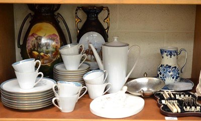 Lot 140 - White metal twin-handled bowl stamped '925', German coffee set, locket, cased flatware etc