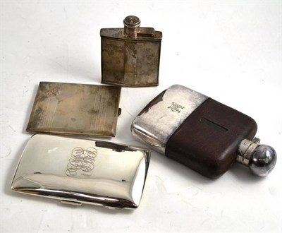 Lot 148 - A silver and EPNS hip flask, a silver hip flask, a silver cigar/cigarello case and a silver...