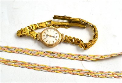 Lot 157 - A 9ct gold and silver necklace and bracelet set and ladies Rotary watch