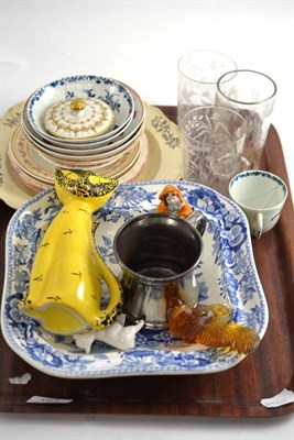 Lot 193 - A quantity of ceramics and glass including Worcester coffee cup and two saucers, creamware...