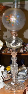 Lot 214 - Victorian cut glass oil lamp