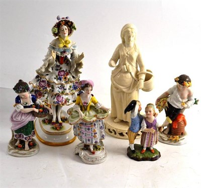 Lot 218 - Derby bisque figure and five Continental porcelain figures (6)