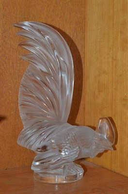 Lot 221 - A modern Lalique frosted and clear glass cockerel (Coq Nain) paperweight, script mark, 20cm...