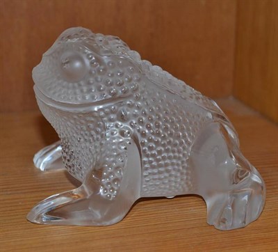 Lot 224 - A modern Lalique frosted glass toad (Gregoire) paperweight, designed by Marie-Claude, script...