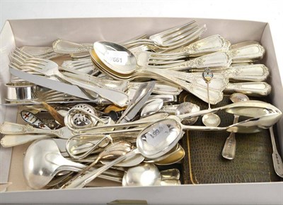 Lot 249 - A collection of assorted silver, silver plate and silvered metal including a pair of sauce...