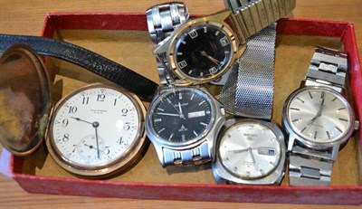 Lot 254 - A stainless steel automatic wristwatch signed Omega, three other gents wristwatches, and a...