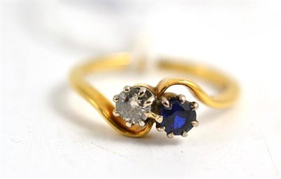 Lot 255 - Diamond and sapphire ring NB sapphire possibly a synthetic