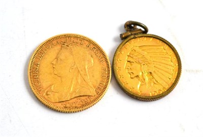 Lot 263 - Victoria gold sovereign 1894 and an American gold coin