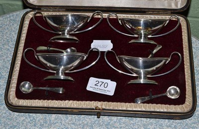 Lot 270 - Silver four piece salt set, cased