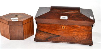 Lot 286 - A rosewood two division tea caddy and a diamond shaped caddy