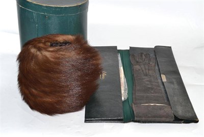 Lot 291 - A leather glove and collar case with gilt writing and a muff (boxed)